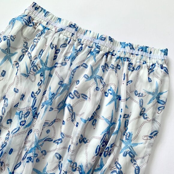 Afibi Nautical Long Maxi Skirt Starfish White Blue Fishermancore Coastal Grandma - Picture 3 of 10